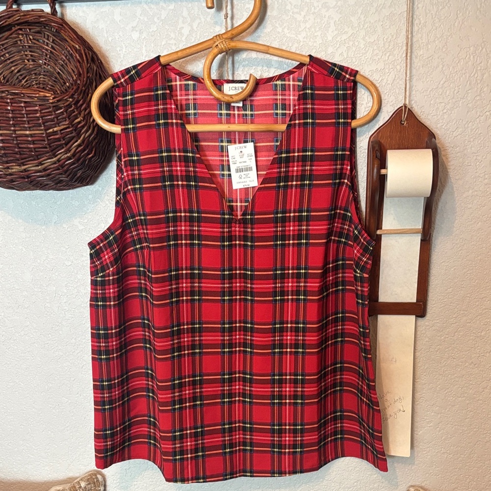 J. Crew Red and Black Plaid Sleeveless Blouse